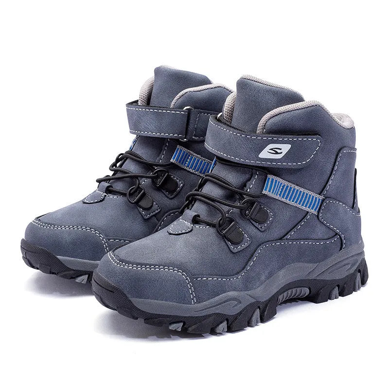 Hobby Bear children's black artificial leather Martin boots with non-slip rubber sole and magic buckle closure