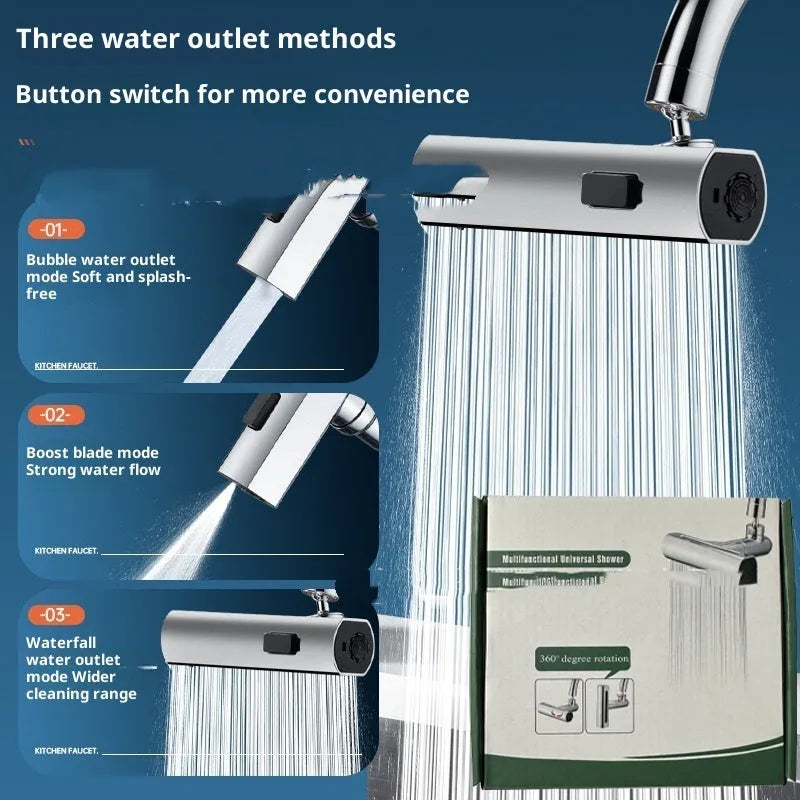 Silver Feiyu Waterfall Dragon Head faucet booster with universal rotation and single handle dual control on a sink