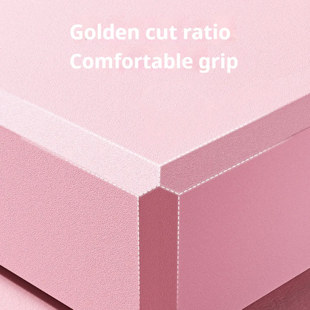 Blue high-density EVA yoga block with hexagonal sides and cut ridges for grip