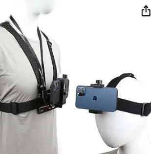 Black PC 9-in-1 chest strap and headband suit for sports cameras and smartphones, measuring 20x20x6cm