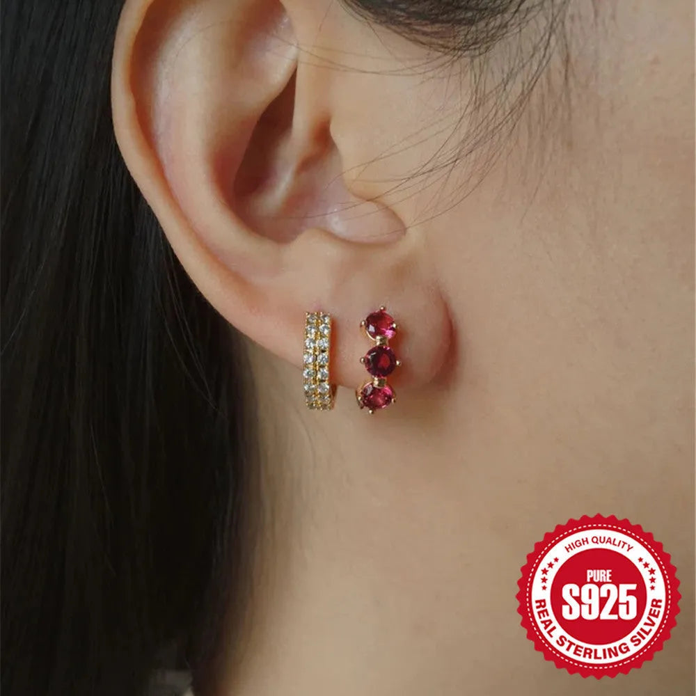 S925 sterling silver earrings with sunflower geometric design and golden-three diamonds colour
