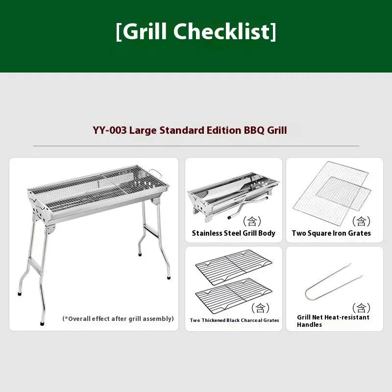 Large stainless steel portable barbecue oven with charcoal stove and turnover flip design