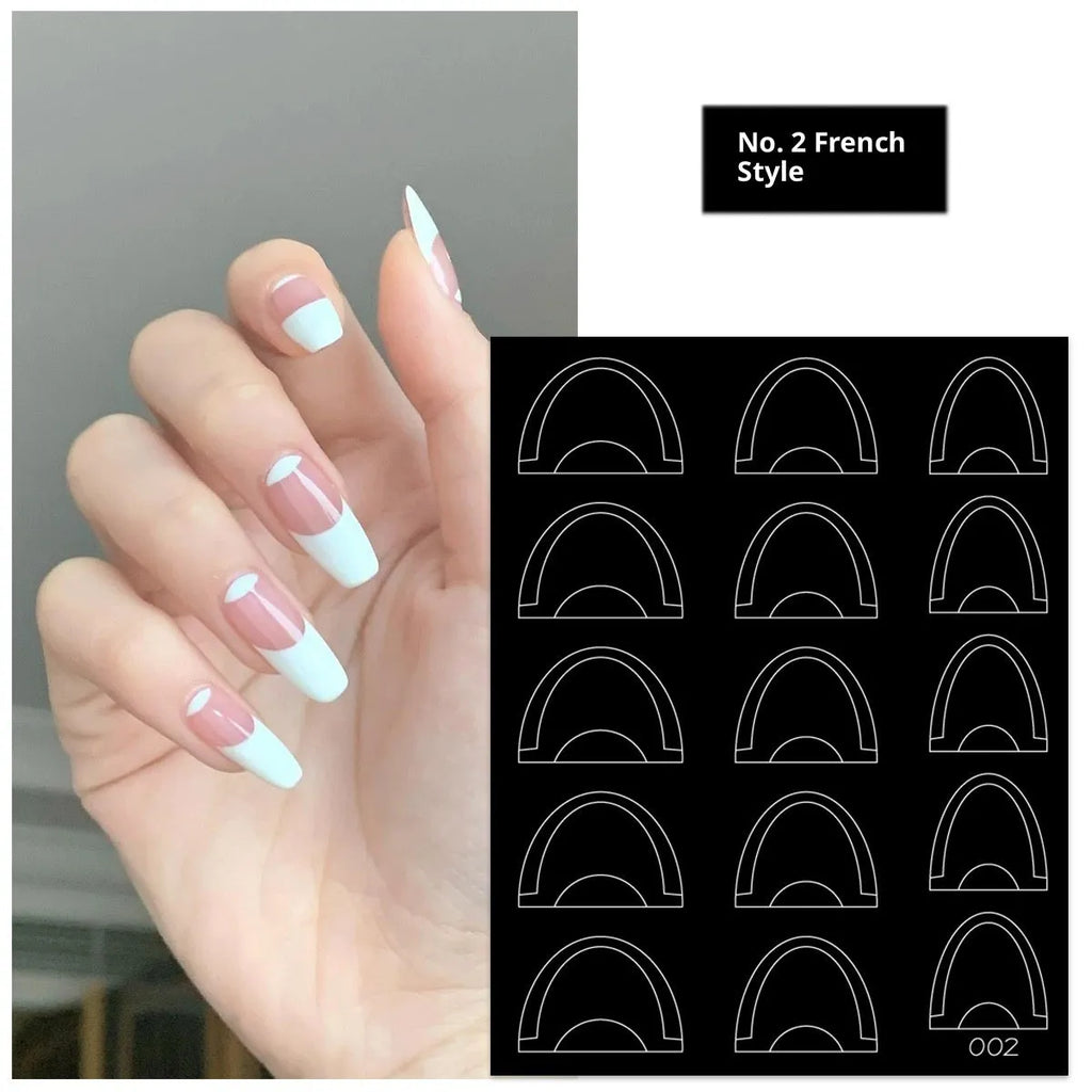 Ultra-thin seamless nail art sticker template with plaid French pattern for gradient and spray use