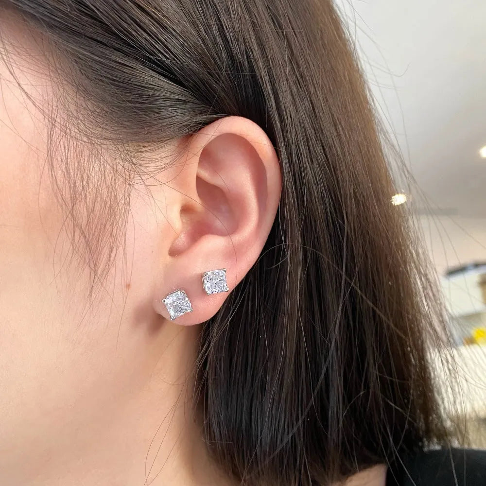 Silver earrings with zircon inlay in U-shaped, drop and geometric designs, 925 silver option, 6mm and 7mm sizes