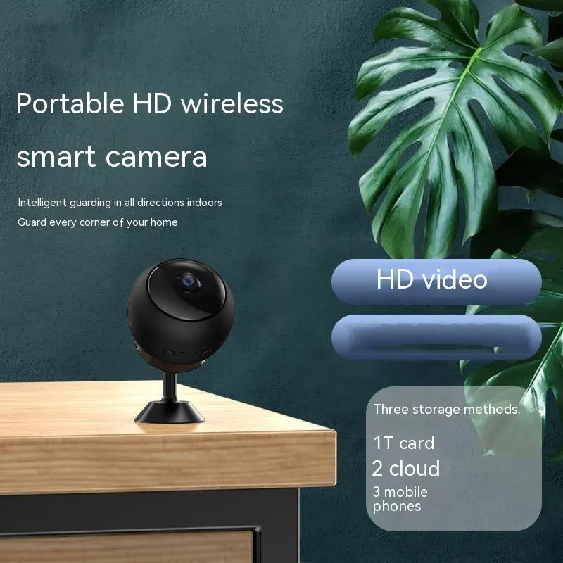 Wireless WIFI surveillance camera with ABS plastic housing showing lens and connectivity ports