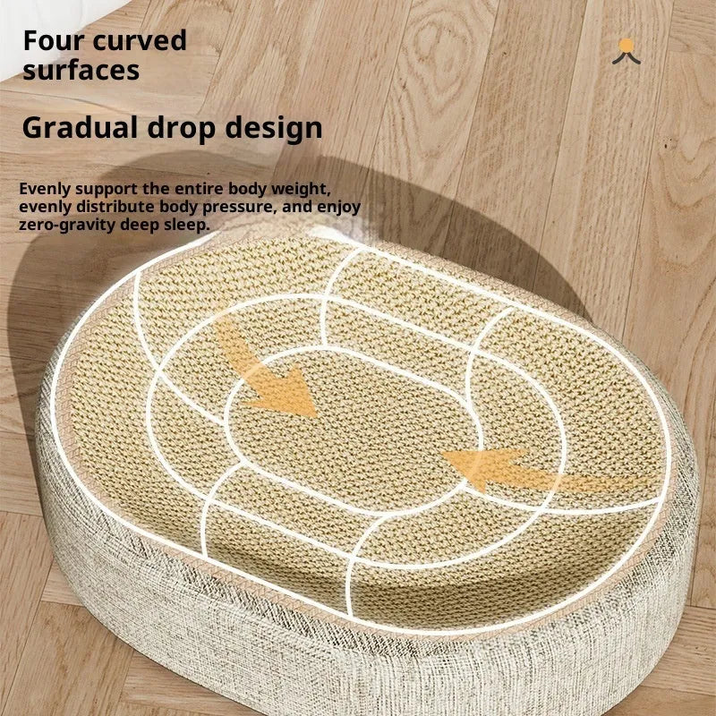 Integrated elliptical wear-resistant cat scratching board made of sisal rug in oval basin style