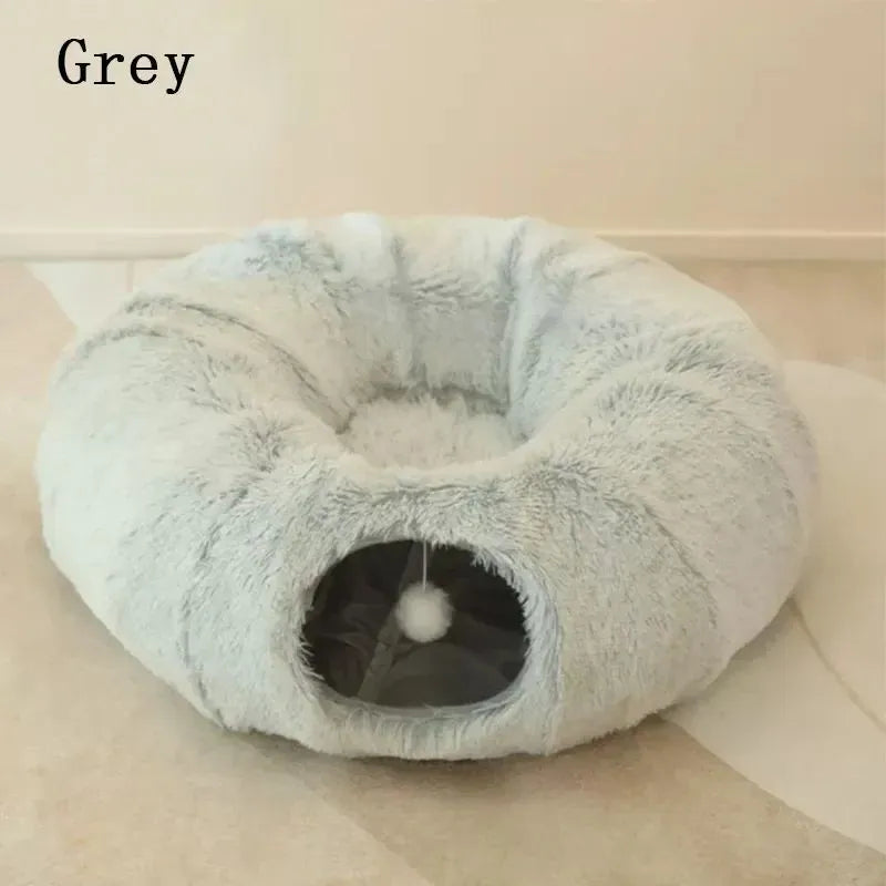 Gray plush cat bed mat measuring 85 by 85 by 26 centimetres, placed on floor for winter use
