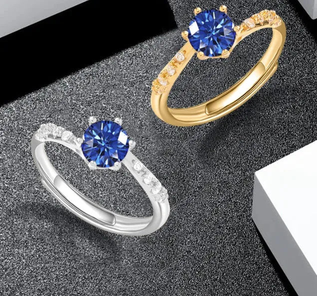 Women's adjustable open copper ring in platinum colour, geometric U-shape with round element, Korean style