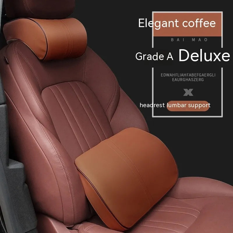 Memory foam car cushion headrest lumbar support pillow in leather exterior with cotton filler