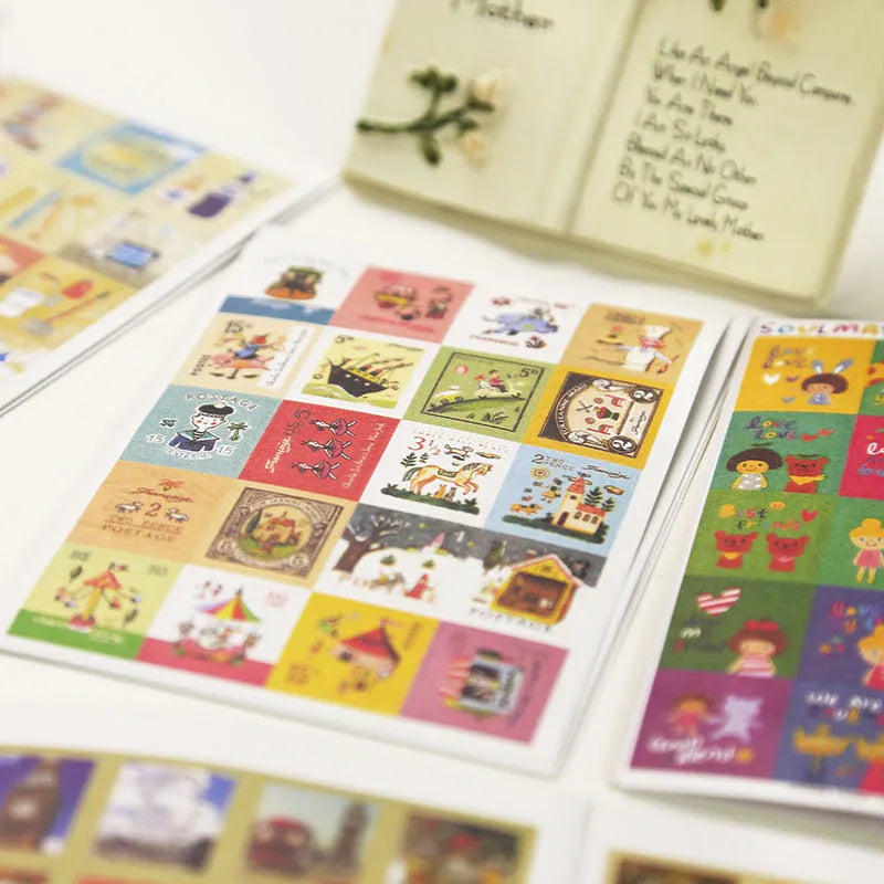 Hand painted stamp stickers set of 80 with Paris, London, Italy city themes for journal decoration