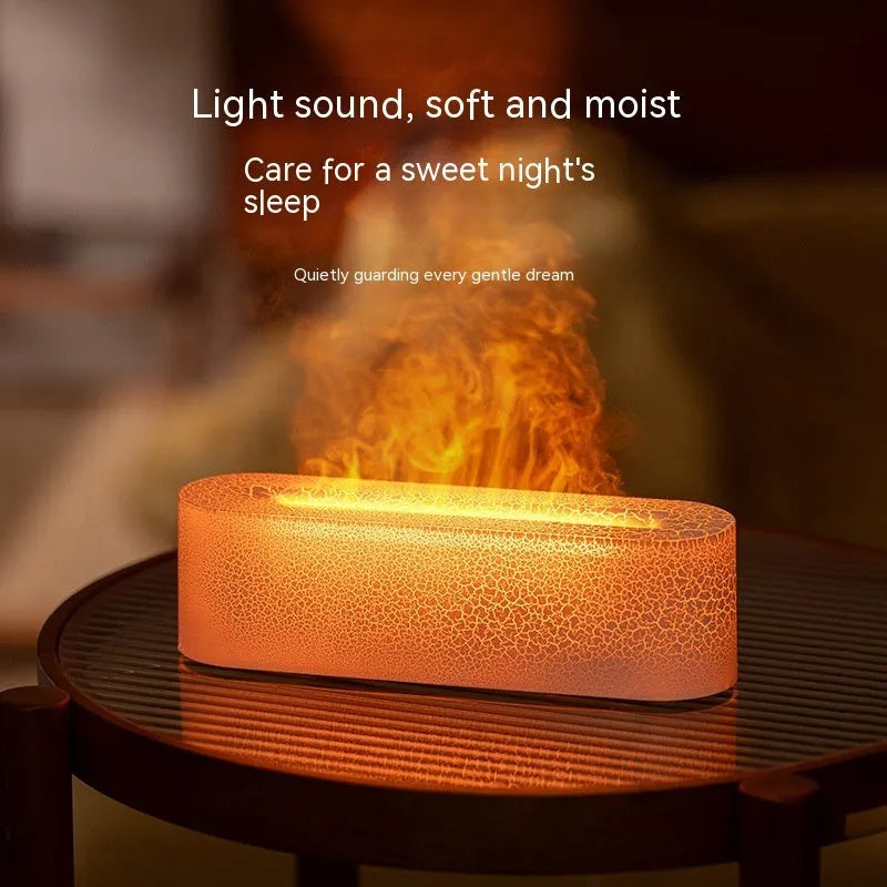 Square desktop humidifier with lava flame lighting effect in black or white colour options