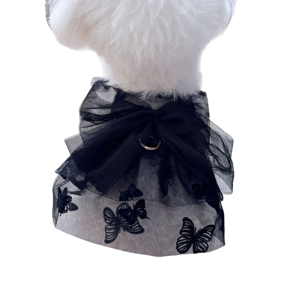 Black gauze princess tulle skirt for a small dog or cat on a mannequin.