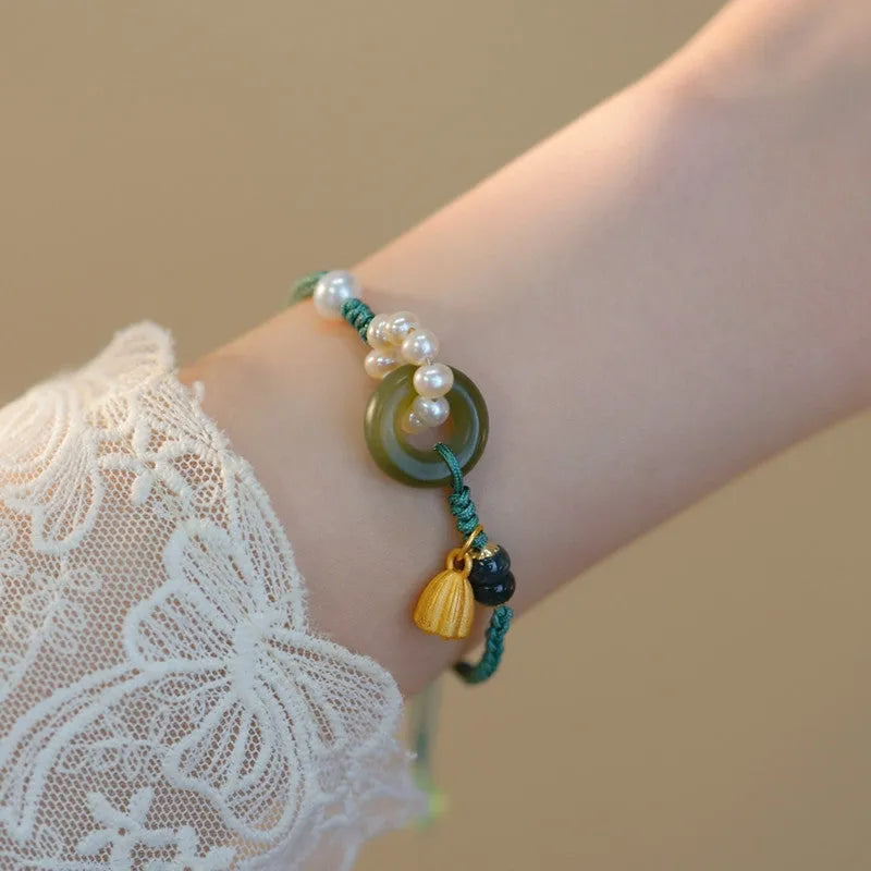 Hand-woven wire watch band with Pearl Peace Buckle retro colour for women's watches