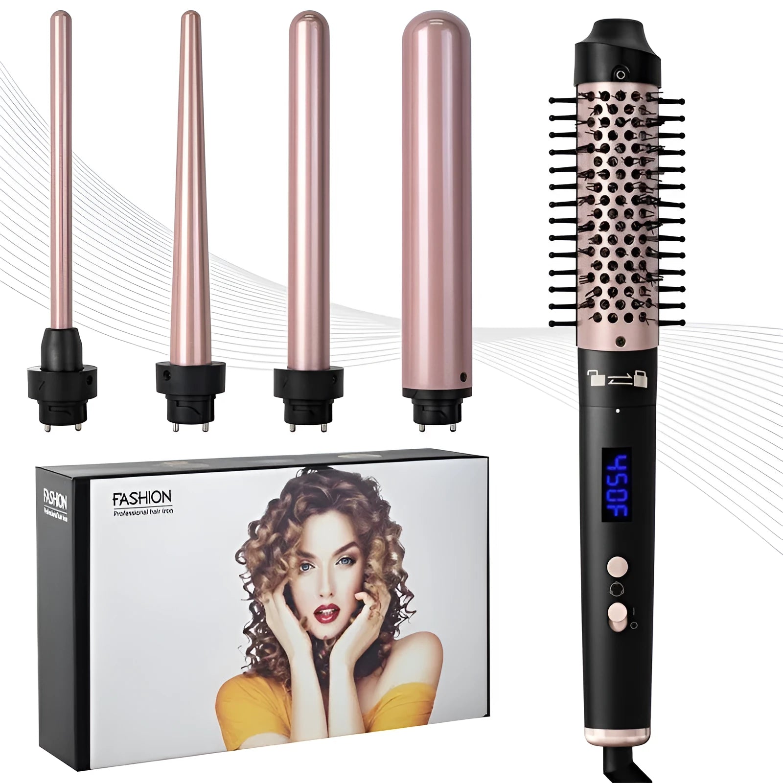 Automatic large wave hair curler in rose gold or black with international voltage compatibility