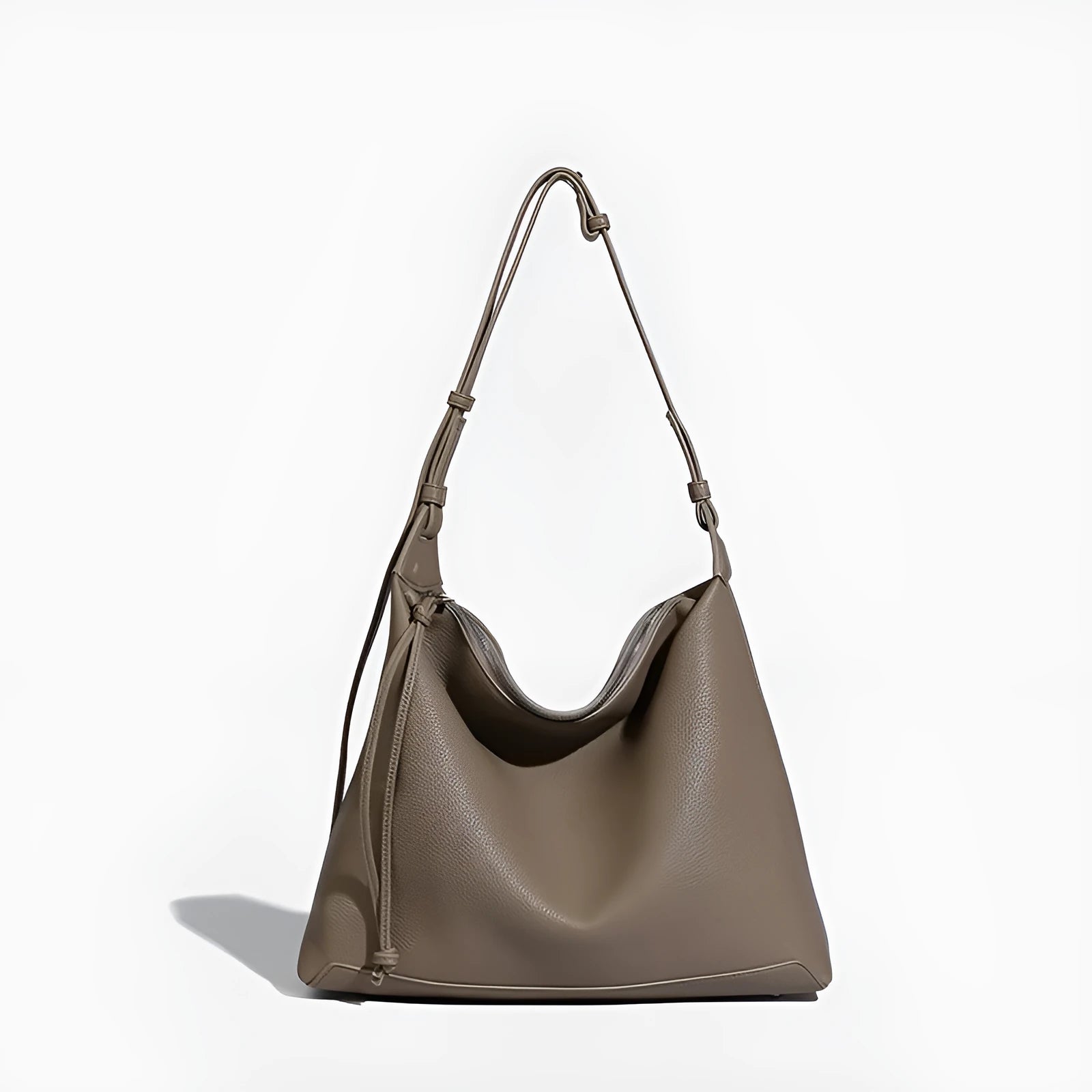 Large capacity soft PU leather messenger bag in caramel and elephant grey colours showing 36cm dimensions