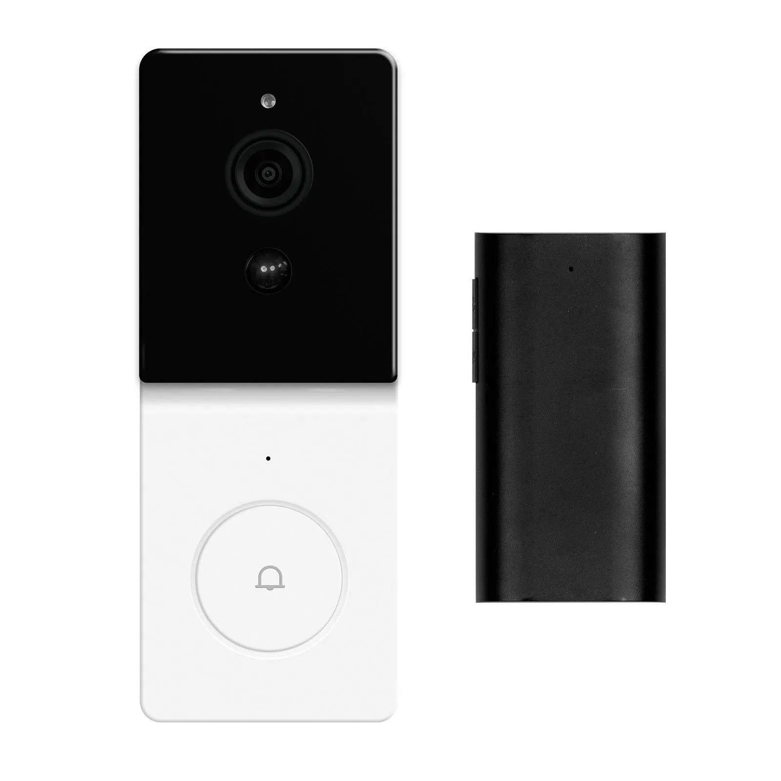 Smart home WiFi video doorbell camera with two-way audio intercom and rechargeable lithium battery on a white background