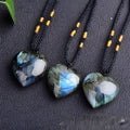 Natural labradorite moonstone Heart Of The Ocean pendant necklace with blue light crystal geometric design