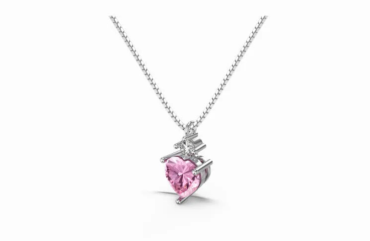 Women's 925 silver heart necklace with round diamond embellishment and electroplated finish