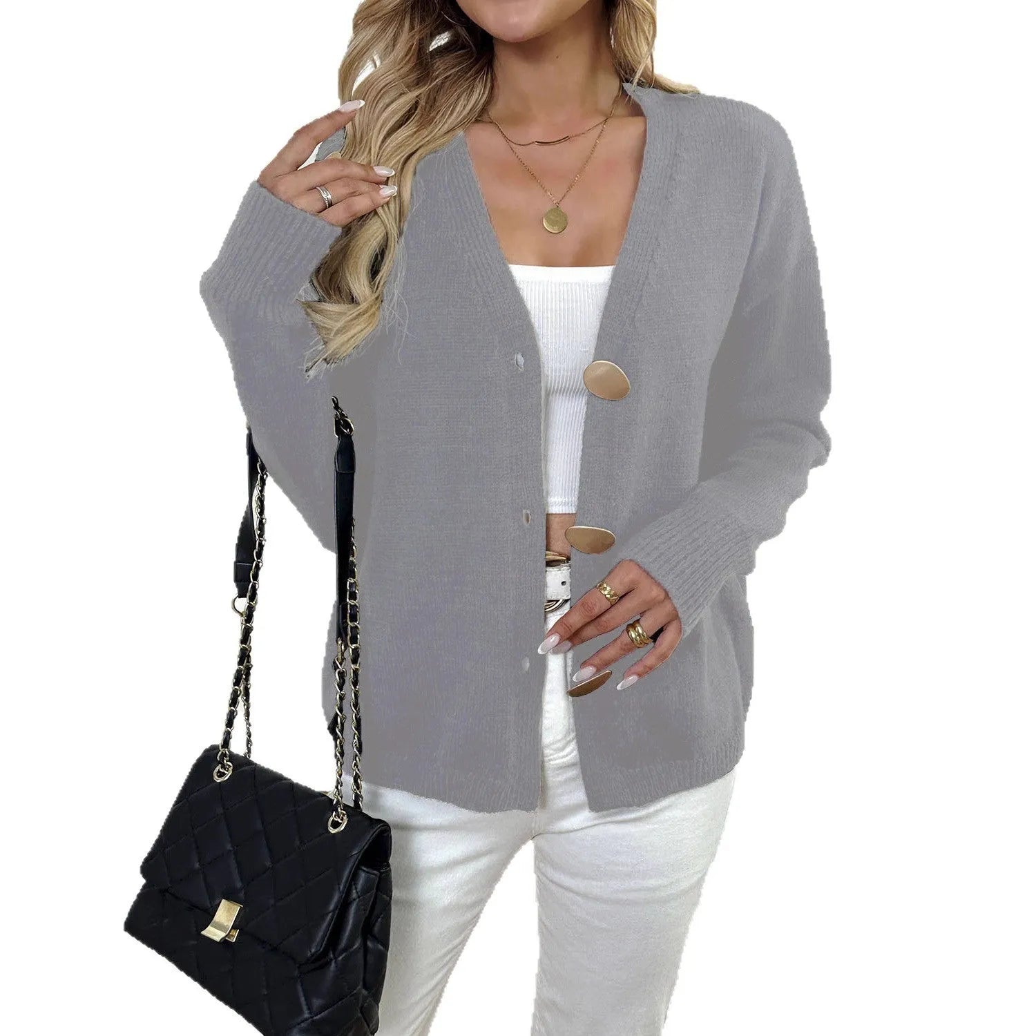 A black women's deer plush sweater coat with princess sleeves in a street hipster style.