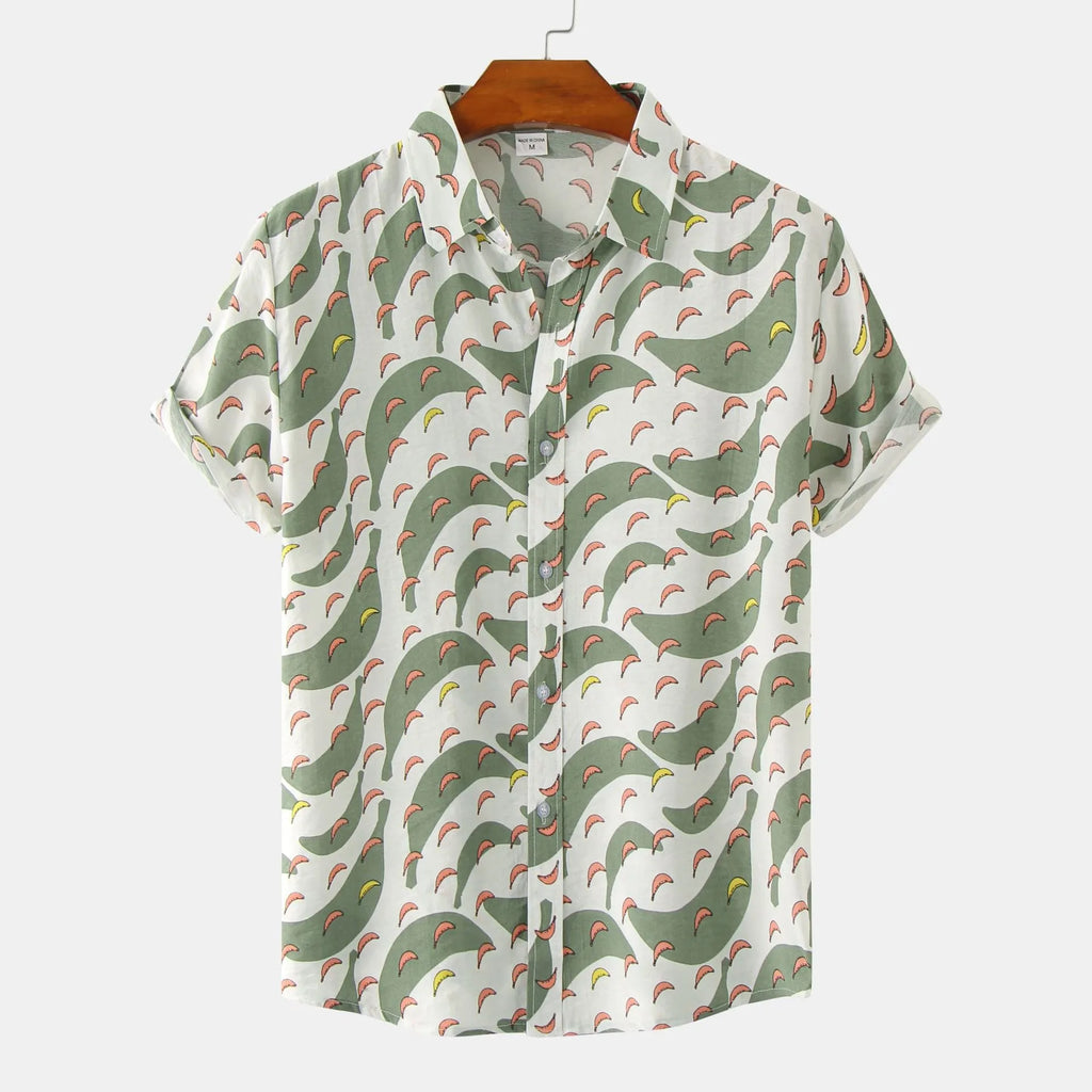 Men's floral short sleeve shirt slim fit cotton top in white khaki black sizes M to 3XL