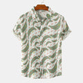 Men's floral short sleeve shirt slim fit cotton top in white khaki black sizes M to 3XL