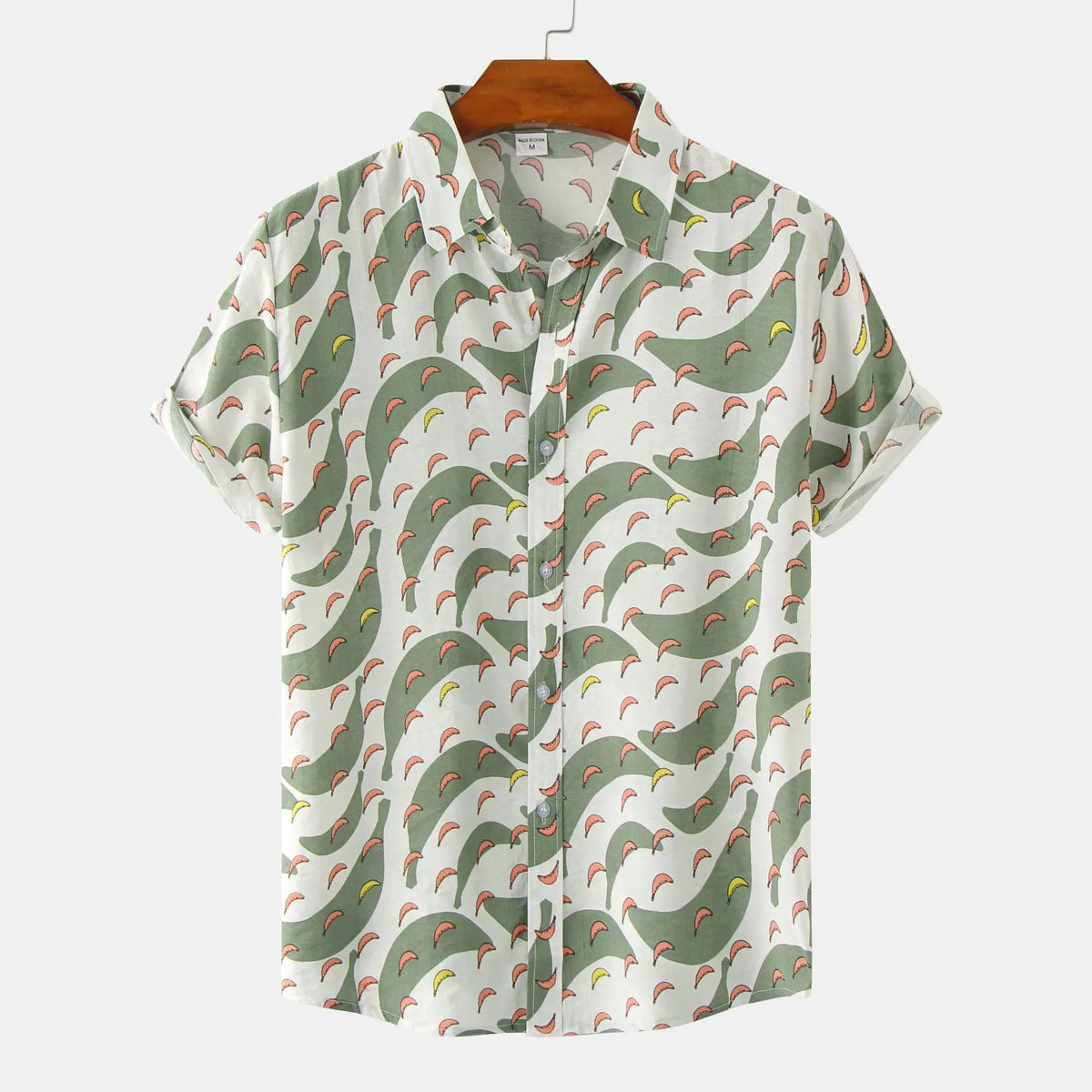 Men's floral short sleeve shirt slim fit cotton top in white khaki black sizes M to 3XL