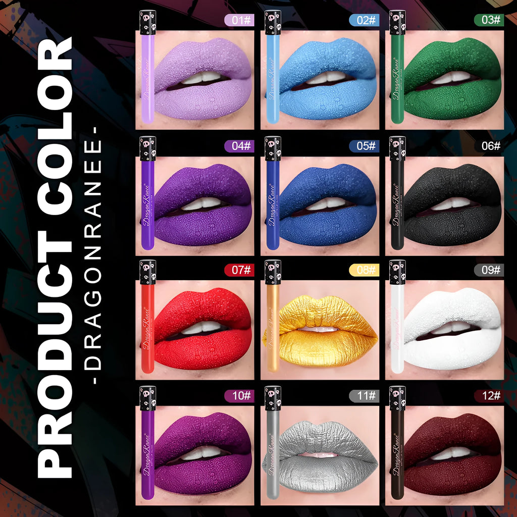 Halloween creative makeup lip gloss in skull test tube packaging showing DR160 shade range