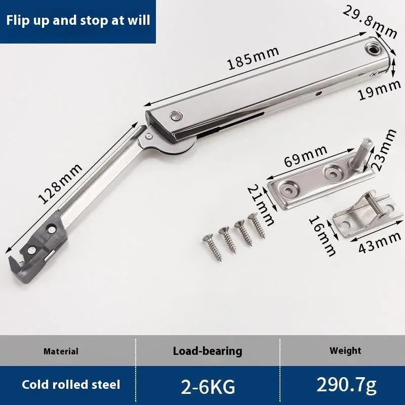 Cold rolled steel cabinet support rod with spring jackstay in stainless steel natural colour.