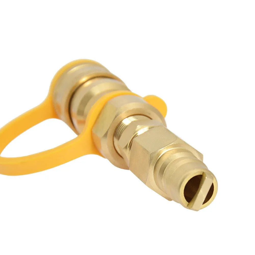 Gold-coloured brass SL-HW-3/8JT type B gas propane connector with 3/8 American standard thread.