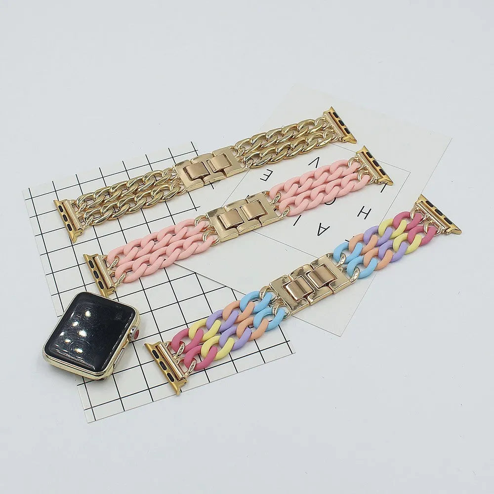 Resin spliced metal strap for Apple Watch 38/40mm and 42/44mm in silver, gold, pink, wine red, dark green