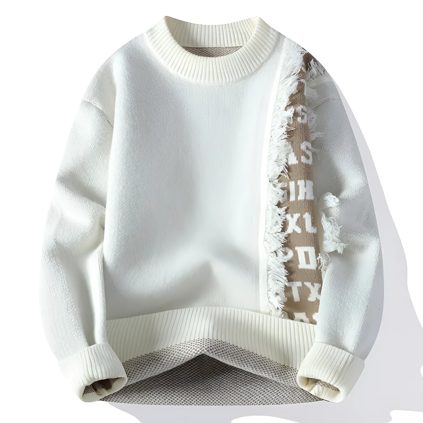 Men's loose fit knitted pullover sweater with ribbed pattern hemline in multiple colour options