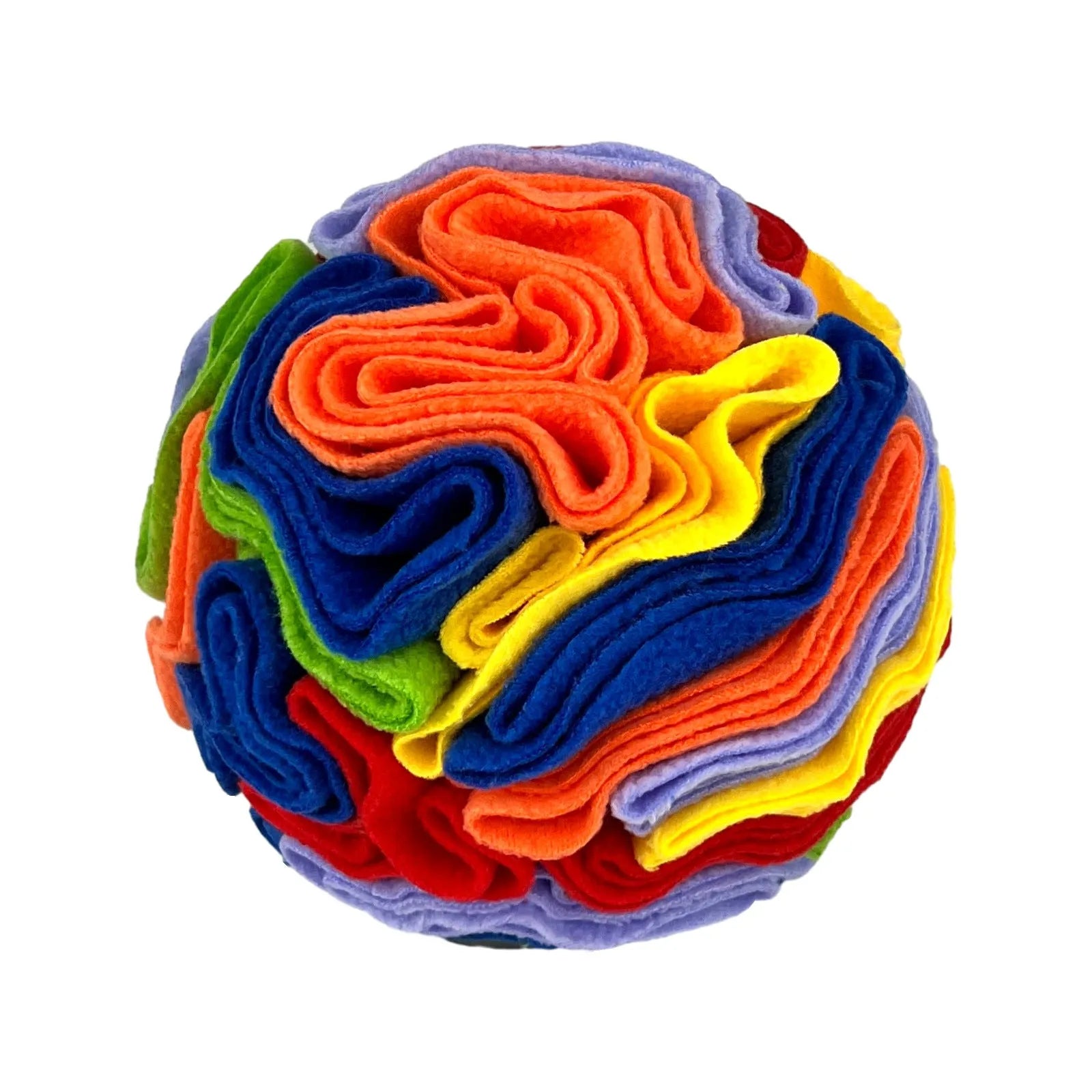 Rainbow colour molars-style polar fleece pet sniffing toy ball for dogs in size 15cm