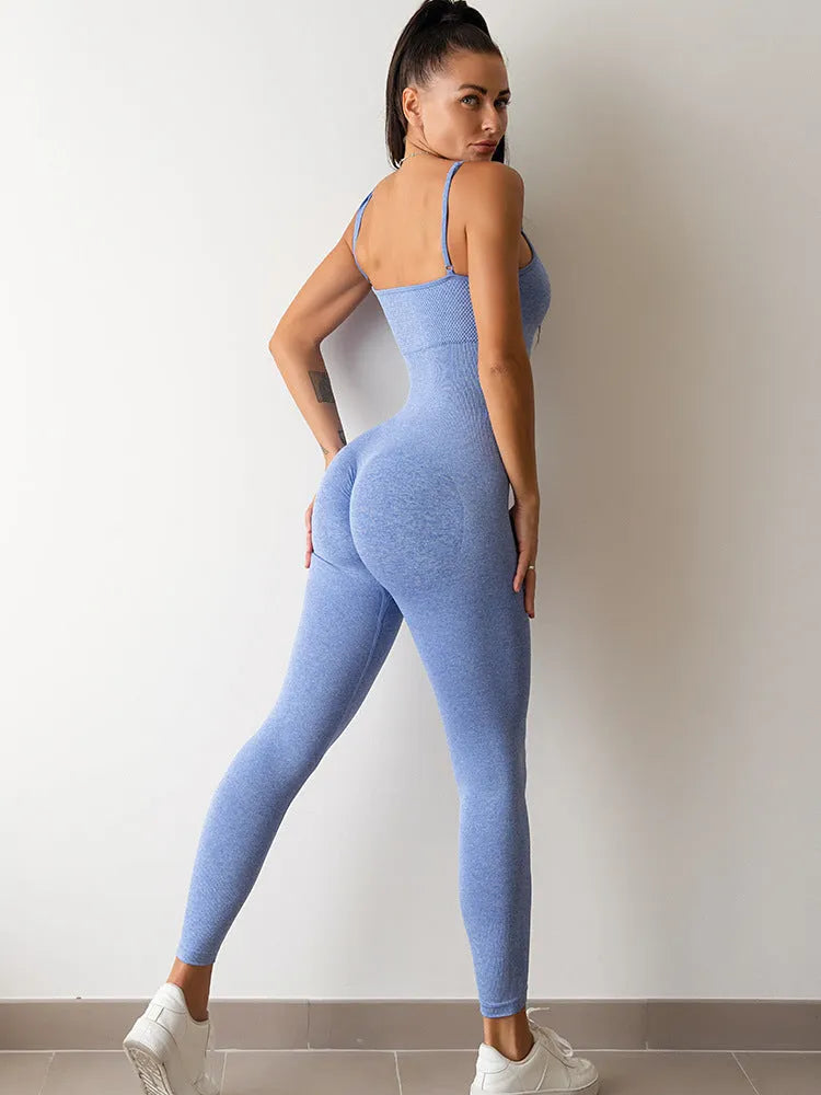 Women's black sleeveless jumpsuit with spaghetti straps and tummy control