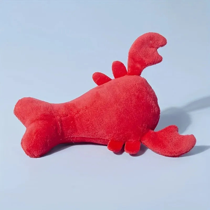 Red lobster stuffed dog toy with squeaker for small and medium dogs