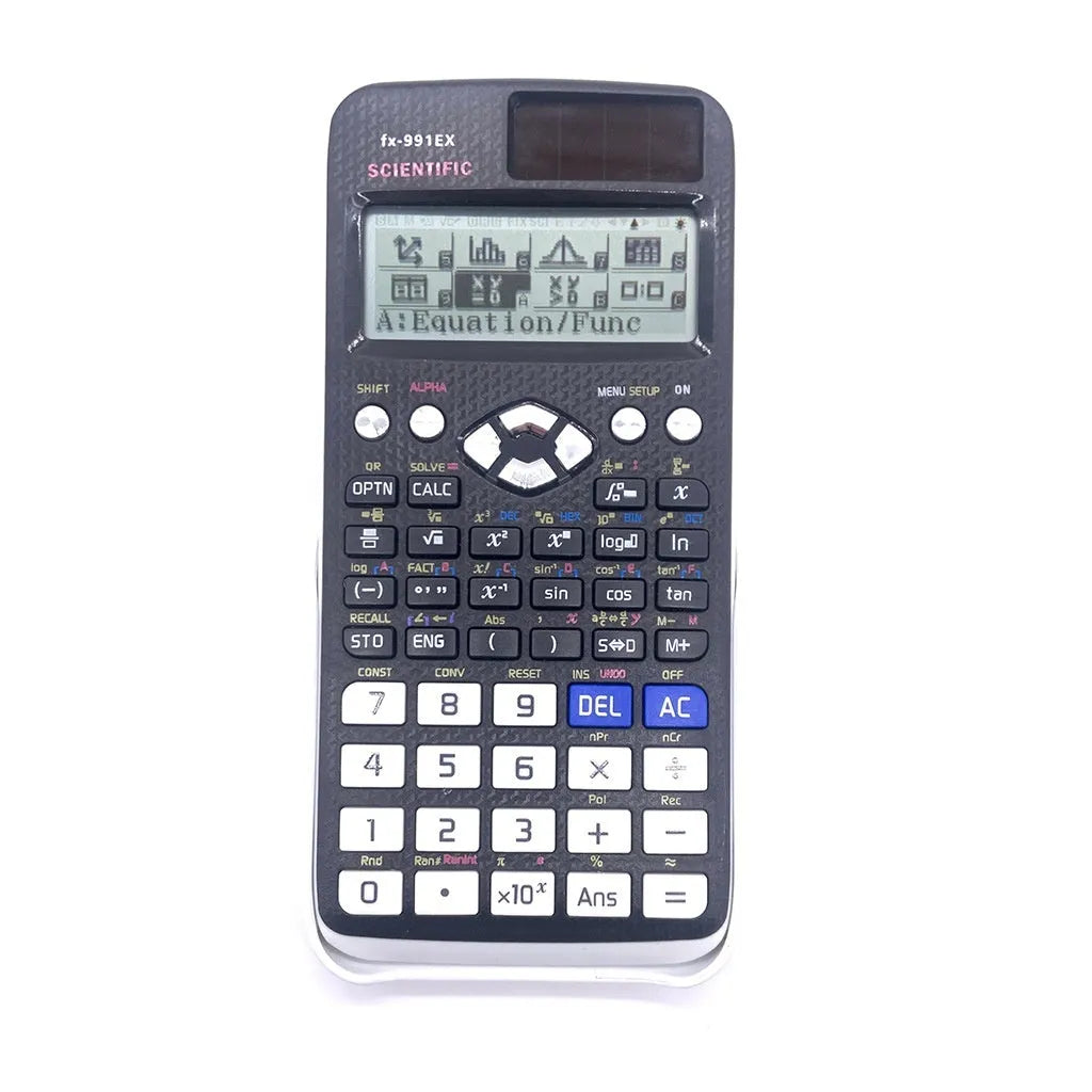 Casio fx-991EX scientific calculator with multi-line display showing mathematical expressions