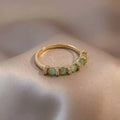 Geometric green cat eye ring for women in gold finish on copper base