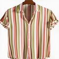Men's short sleeved polyester shirt with digital print design, shown in a single colour.