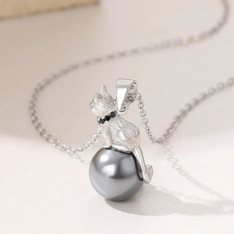 925 sterling silver cat pendant clavicle necklace with electroplated finish in D2113 and D2114 colour options