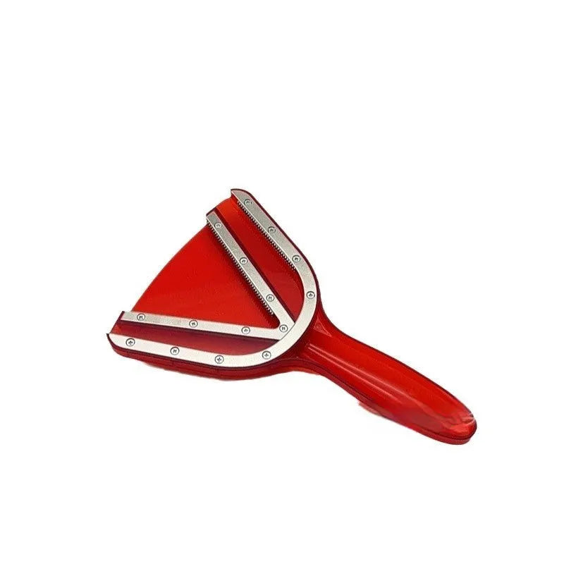 Adjustable telescopic manual can opener and bottle opener with non-slip red plastic handle.