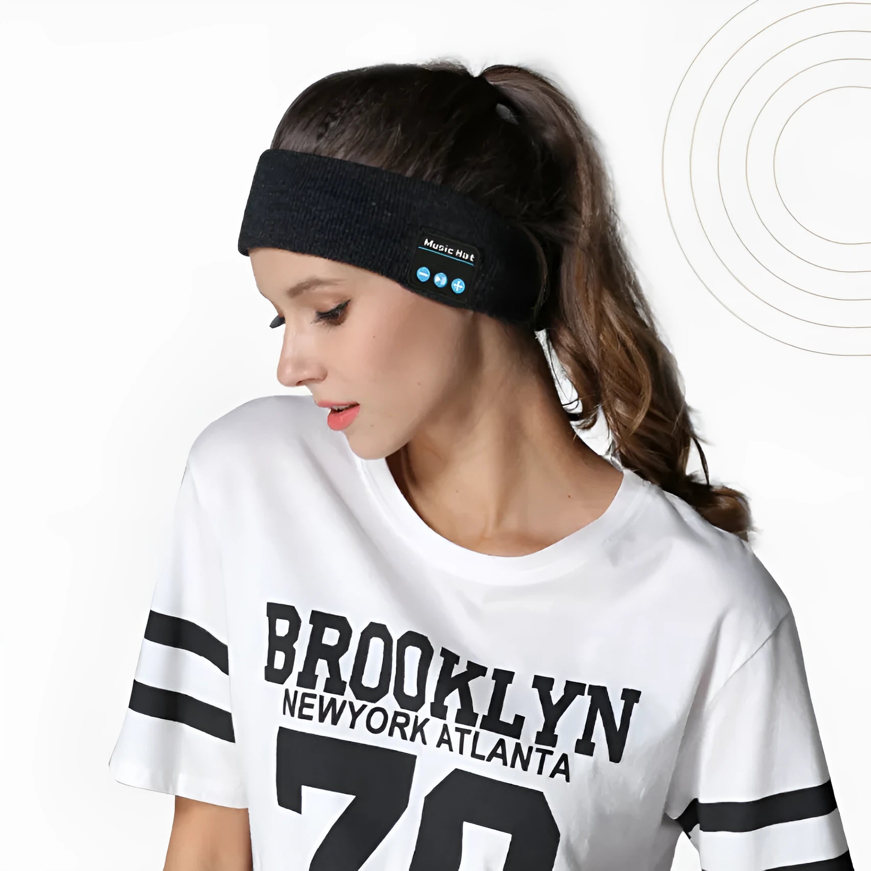 Bluetooth 5.4 sports hair band with removable music module in black, dark gray or gray white colours