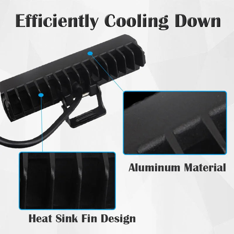 Black aluminium straight-line 7-inch 60W LED work light for vehicles