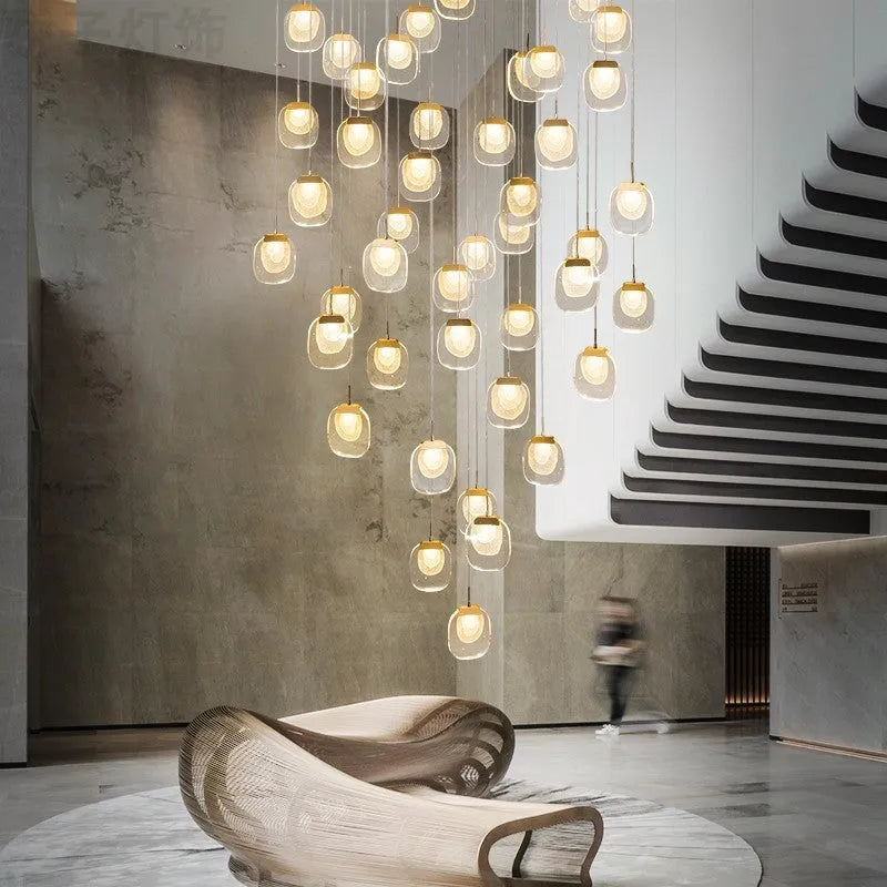 Postmodern crystal chandelier gold 6 heads stainless steel chassis adjustable cable 600mm diameter
