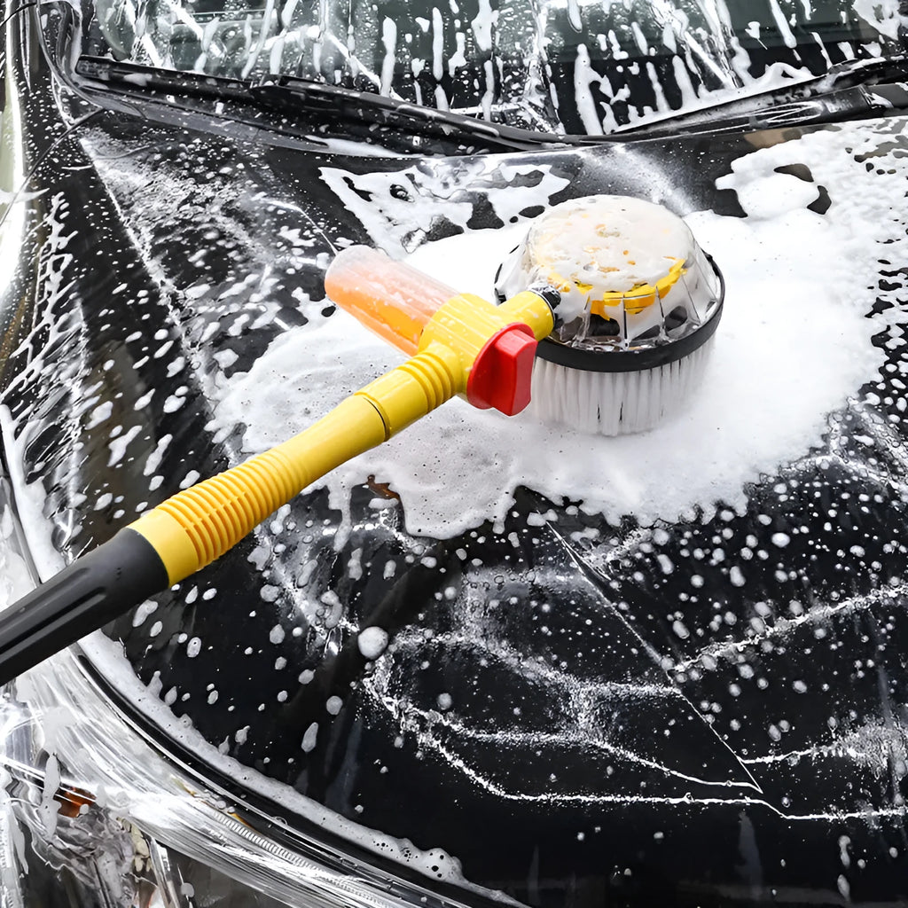 Yellow chenille head car wash mop with three-gear hydraulic handle and hose connection