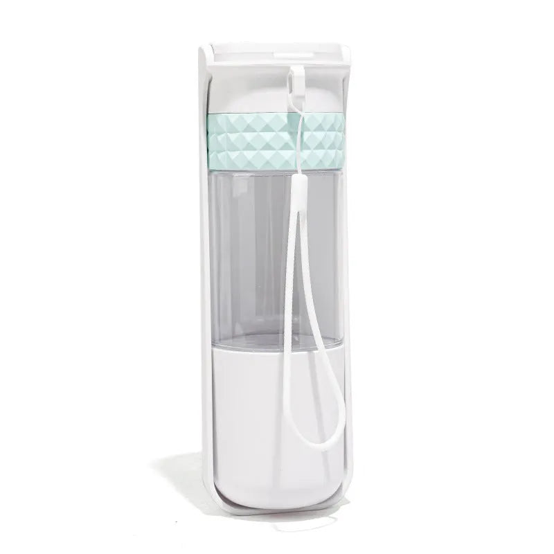 Portable dog water cup with one-click lock, food-grade ABS construction, available in various colours for outdoor pet hydration