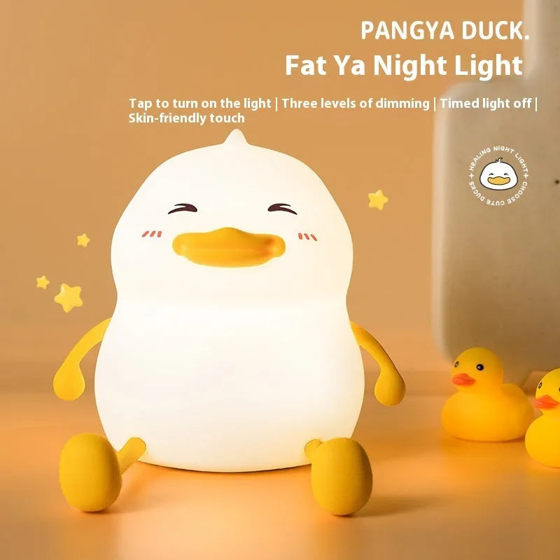 Chubby silicone pat night lamp with USB charging port and adjustable LED lighting