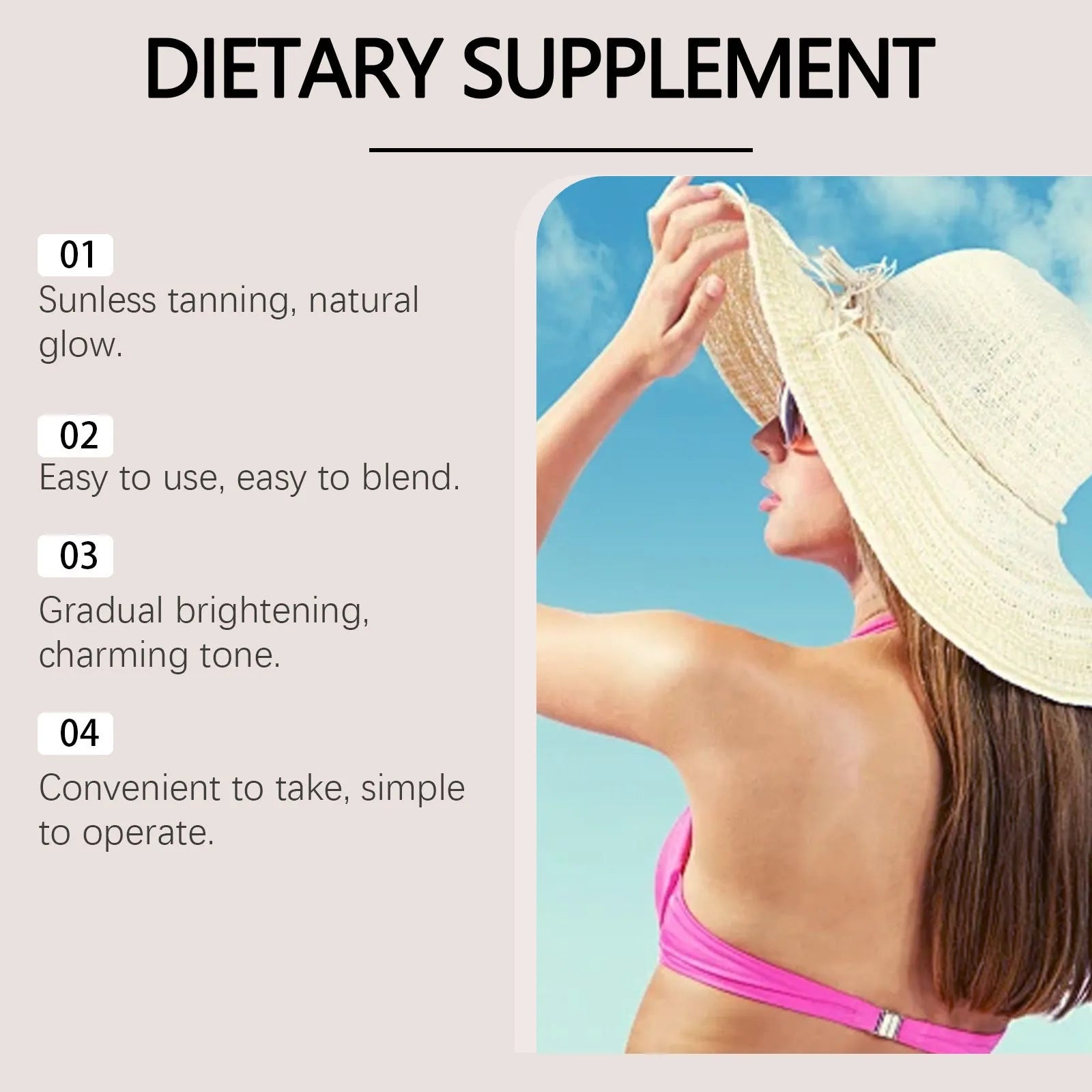 Sun protection tanning essence bottle with 60ml capacity and compact dimensions