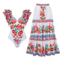 Women's printed one-piece swimsuit in polyester fabric available in multiple colours and sizes.