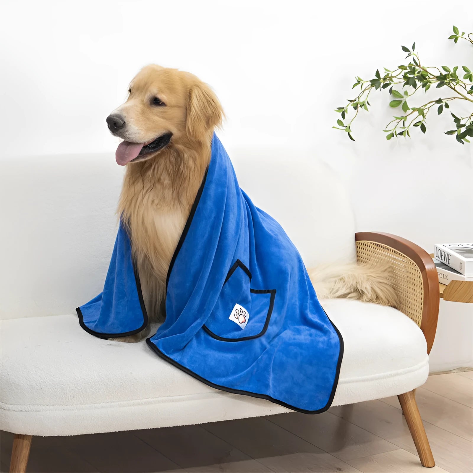 Super water-absorbing quick-drying dog bath towel 130x70cm in blue fibre material