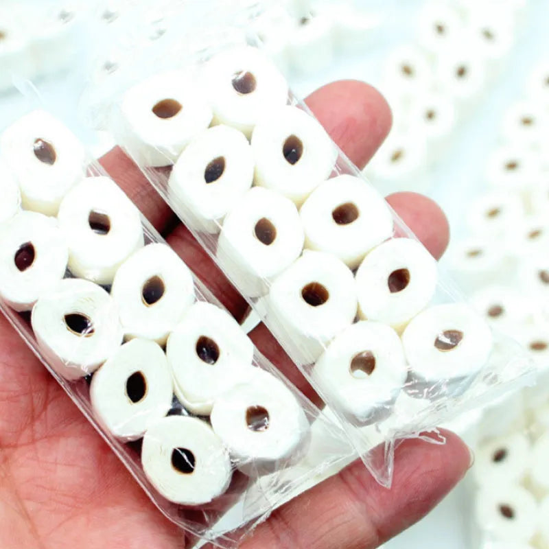Miniature paper tissue roll model measuring 30mm wide by 15mm deep by 80mm high