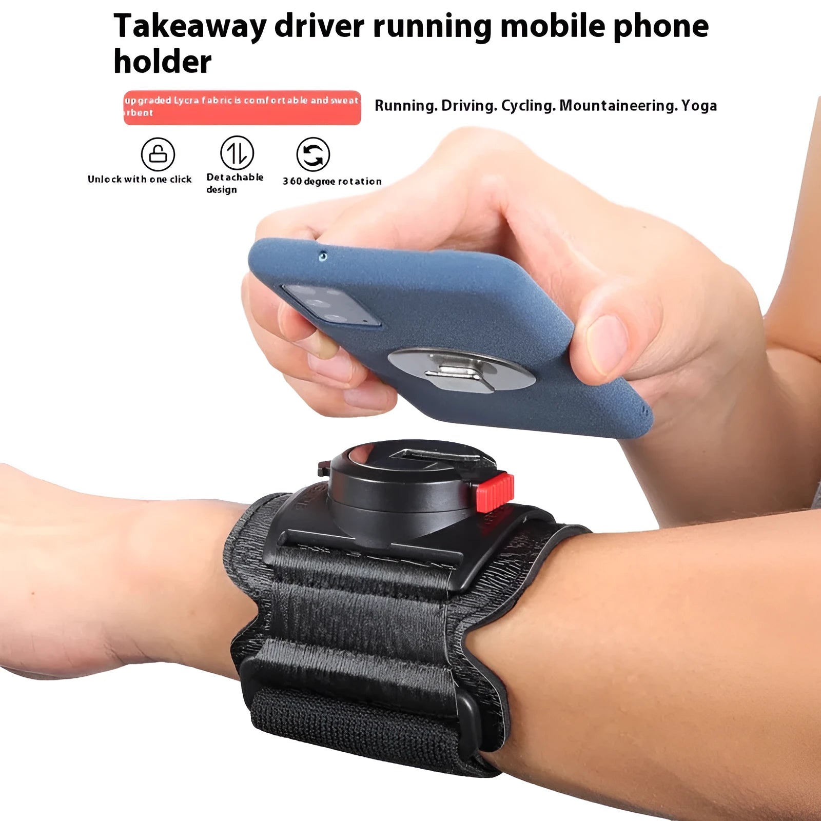 Black mobile phone holder wrist strap for takeaway delivery and sports with adjustable strap